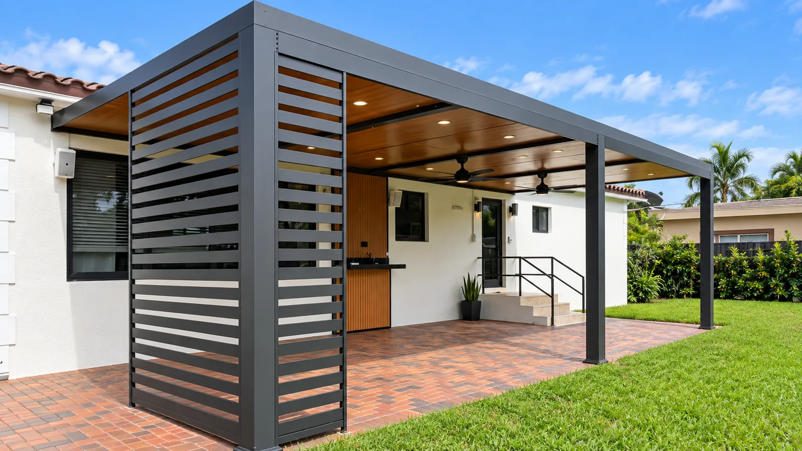 Dark framed pergola at a PAZ project in Bonita Springs